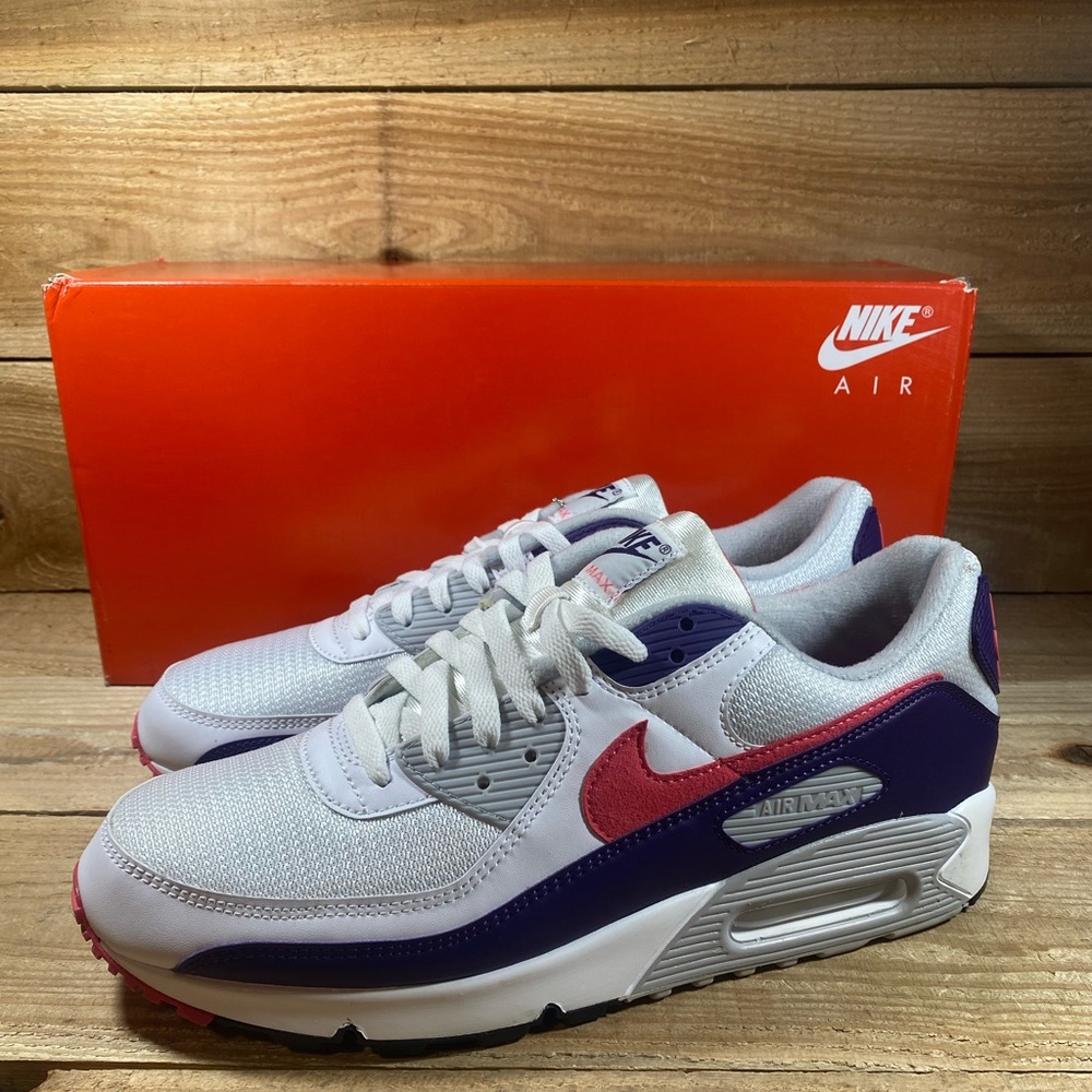 NEW: Nike Air Max 90 White/Eggplant/Red Sneakers: CW1360-100